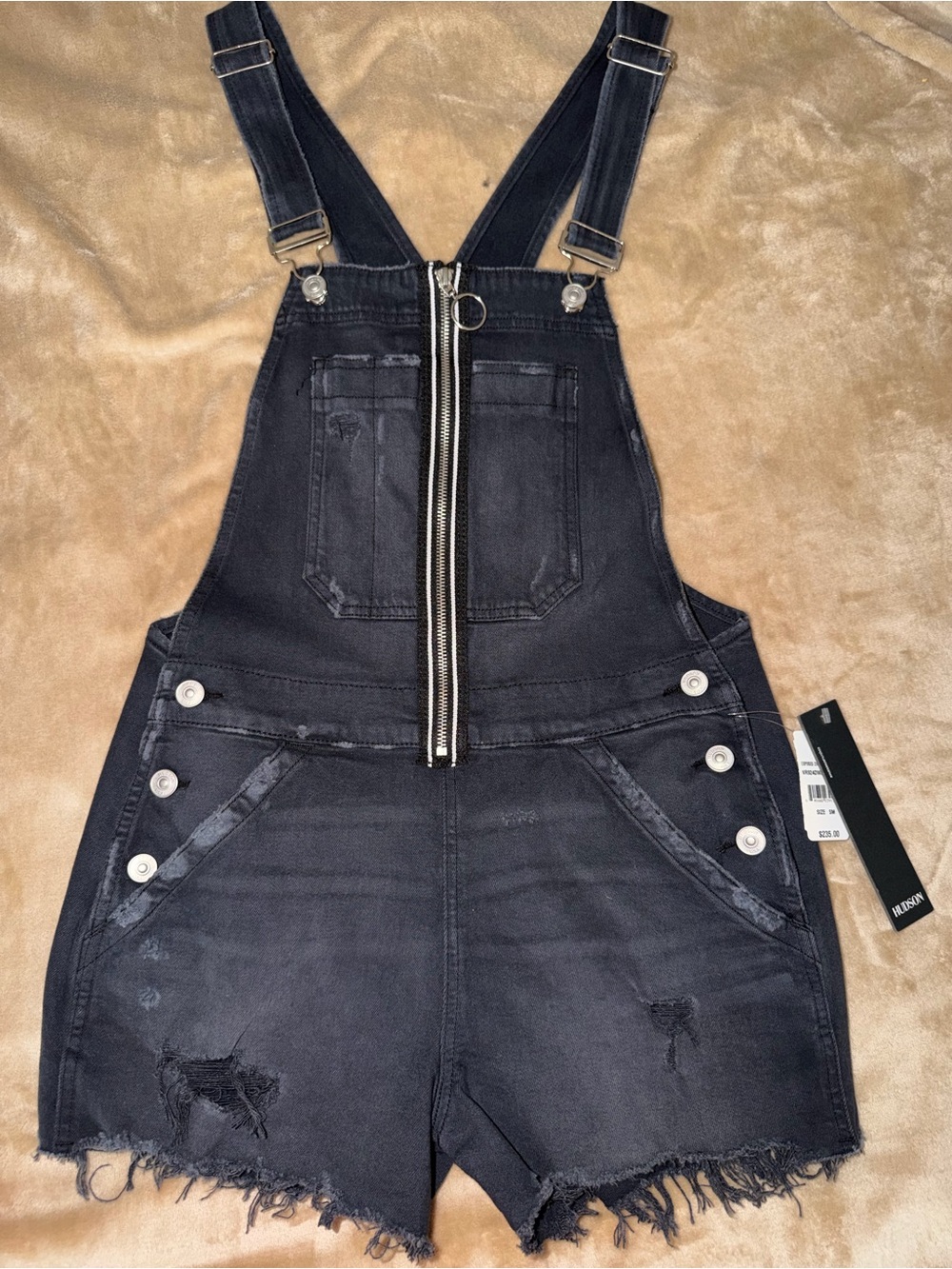 Hudson Jeans Black Distressed Short Denim Overalls